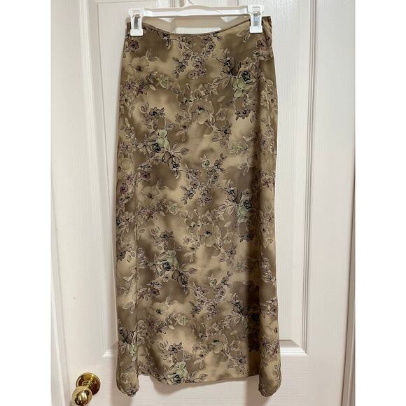 Vintage 90s Y2K Floral Maxi Long Skirt Juniors Size 9 Small Tan Beige Fairy Midi - Picture 1 of 9